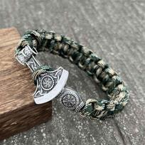 Handmade Norse Axe Slavic Kolovrat Charm Paracord Bracelet Viking Runic Beads Accessories Diy 23cm black