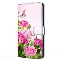Gėlių Piniginė Odiniai dėklai Moto Edge 60 Pro, Stovas Atverčiamas Bamperis Moto Edge 60 Fusion, Piniginės Dėklai Odinis Dangtelis Edge 60Pro Moto Edge 60 Pro&Case & Strap pink
