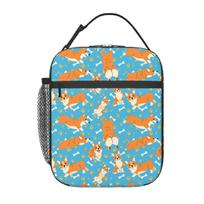 Blue Background Cute Cartoon Corgi Insulated Lunch Bag for Women Children Leakproof Food Boxes Thermal Lunch Box Tote One Size orange