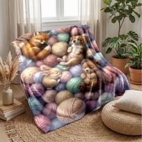 Miegantys gyvūnai naktį tema pledas Lengvas šiltas flanelės pledas Dekoratyvinis užtiesalas namų dekoravimui 100x150cm