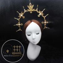 Lolita Dygliuota aureolės karūna Karoliukų grandinėlės tiara Gotikinė galvos juosta Prabangūs aksesuarai Galvos apdangalai Pasidaryk pats medžiagų pakuotė 04 white