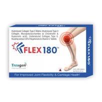 Trexgen FLEX180 Advanced Total Joint Pain&Cartilage Repair-Matrix Collagen Type 2(350mg Hydrolyzed & Undenatured 40mg)Chondroitin 100mg,Hyaluronic