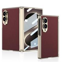Galaxy Z Fold8 Wide Edition Electroplated Vegan Leather Magnetic Snap Case Full Coverage Shockproof Protective Cover Fold8 Wide Burgundy Red gray
