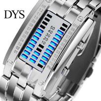 Men Women Creative Stainless Steel LED Date Bracelet Watch Binary Wristwatch gray