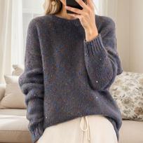 2025 Autumn/Winter Sequin Cable Knit Long Sleeve Pullover Sweater XL tamsiai pilka spalva
