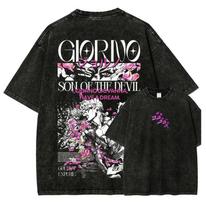 JoJo's Bizarre Adventure Giorno Giovanna T-shirt Men Clothing Vintage Washed T Shirt Summer Casual Cotton Oversized Tees Clothes M black