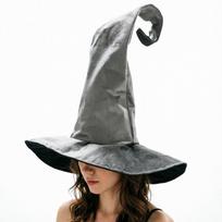 Didelė pliušinė burtininko skrybėlė, aksominė raganos kostiumo skrybėlė, daugiaspalvė Helovino raganos skrybėlė, Cosplay vakarėliui pilka