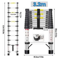 2,6–4,4 m nerūdijančio plieno teleskopinės kopėčios, 150 kg keliamoji galia, reguliuojamas aukštis, neslystančios, nešiojamos prailginamos kopėčios namams, kemperiui, palėpei, stogo darbams