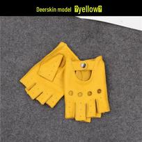 Unisex retro pirštinės be pirštų iš elnio odos sportui, vairavimui ir dviračių sportui Medium geltona