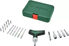 Bosch Powertools bit ratchet screwdriver T-handle with bit set, 22 pie