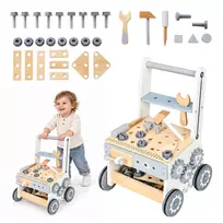 Wooden workbench for children push walker cart with tools 34 pieces ECOTOYS