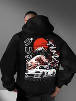 JDM Lenktynių Stiliaus Vyriškas Mount Fuji Bangos Retro Japonų Raidės Grafikos Hip Hop Puloveris su Gobtuvu Sportinis Per dydį Megztinis L tamsiai mėlyna spalva