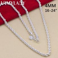 16-24 colių moterims vyrams Gražūs madingi 925 sterlingų sidabro žavesys 4 mm virvių grandinės karoliai tinka pakabukui aukštos kokybės papuošalai 50cm gray