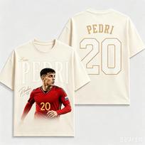 Pedri Spain No20 2026 Football Graphic T Shirt Y2k Oversized Unisex Summer Short Sleeve Streetwear Fan Tee 2XL beige