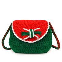 Bow Christmas Crossbody Bag Elk Deer Women's Knitted Bag Soft Woven Square Pouch  Storage žalia