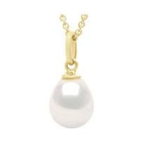 Pendant - PEARLS & COLORS - Freshwater Cultured Pearl Pear 8-9 mm - White Pearl AAA+ - 18 ct Yellow Gold - Chain 42 cm