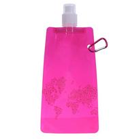 Nešiojama lauko vandens butelis sulankstomas silikagelis sportui, žygiams, kempingui, vandens maišas 260x120x30mm važinėjimui, lauko veiklai 480ML Pink pink