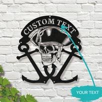 Custom Pirate Skull Anchor Metal Wall Art, Nautical Home Decor Personalized Family Sign M juoda