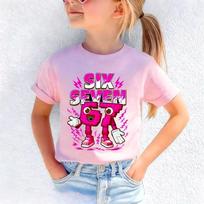2026 Funny Six Seven Italian Brainrot 67 Number Graphic Print TShirt BoyGirl Short Sleeved Kids Loose Comfortable Tshirt Tops 160 pink