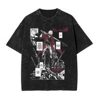 Devil May Cry Dante Manga Washed T-Shirt DMC Graphic Print T-Shirts for Men Women Clothing Cotton Tees L black