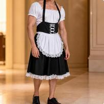 Kaklą rišama tarnaitės suknelė trumpomis rankovėmis su prijuoste Anime Cosplay M white