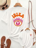 Ibiza blogos akies marškinėliai moterims Retro palmių medžio grafinis marškinėlis Vasaros paplūdimio atostogos Trumpomis rankovėmis Harajuku laisvalaikio mada Moteriški viršutiniai drabužiai 140 white