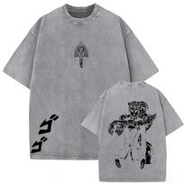Anime Jojo Bizarre Adventure Diavolo Vintage Washed T-shirt Men Women Casual Retro Oversized Short Sleeve T Shirts Streetwear XXXL gray