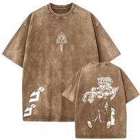 Anime Jojo Bizarre Adventure Diavolo Vintage Washed T-shirt Men Women Casual Retro Oversized Short Sleeve T Shirts Streetwear XXXL brown