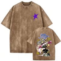 Anime Jojo Bizarre Adventure Diavolo Vintage Washed T-shirt Men Women Casual Retro Oversized Short Sleeve T Shirts Streetwear XXXL brown