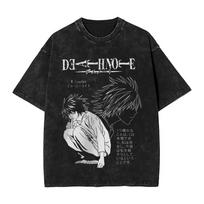 Death Note L Lawliet marškinėliai Vintage skalauti Oversized Streetwear Vyrams Moterims Vasariniai Medvilniniai Trumpomis Rankovėmis Grafiniai Anime Retro Marškinėliai S gray