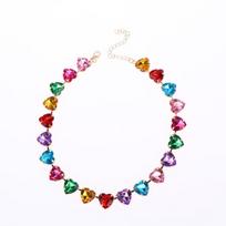 Boho Colorful Rhinestone Choker Shiny Crystal Pendant Necklace for Women Holiday Party Outfit pink