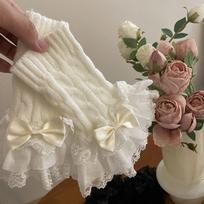 Y2k Hand Sleeves Mittens Foot Warmer Lolita Hand Sleeves Fairy Bow Knot Gloves  Fall Winter Season balta