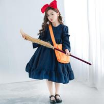 J-yuefang/Jingyuefang Kiki raganos kostiumas mergaitėms, japoniško stiliaus anime cosplay suknelė su lankeliu ir kuprinėle M=110cm black