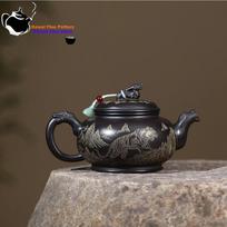 Yixing purple clay teapot, original ore, yellow mud, tiger roar, dragon singing, dragon kung fu tea set, Chinese teapot black