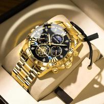 Binbang BINBOND Tourbillon Kvarcinis Laikrodis Verslo Šviečiantis Vandeniui Atsparus Vyriškas Laikrodis black
