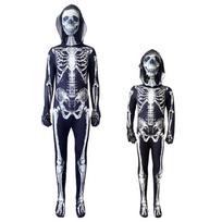 Kids Halloween Cosplay Costume Grim Reaper Skeleton Jumpsuit Parent-Child Party Outfit 160 juoda