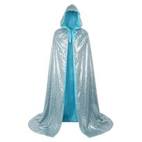 Unisex Hooded Cape, Adult Sequined Cloak for Halloween Role Play Costume L gray
