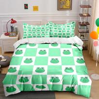 Multiple Sizes Frog checkerboard pattern Bedding Set 1 Duvet Cover 2 Pillowcases for Adult and Children Luxury Gift Full Size EU Single 135*200cm/53x79in 3pcs white