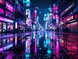 Neon Tokyo Cyberpunk Rain Street Poster 18 x 24 in B 59×39inch/150*100cm blue