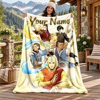 Avatar The Last Airbender Custom Name Flannel Blanket Personalized Soft Warm Plush Throw Blanket Customized Gift for Family Friends 100cmx150cm