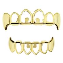 HIPHOP Hollow Out Fangs Grillz Gold Plated Teeth Caps Rapper Punk Mouth Jewelry Stage Cosplay Accessory auksas
