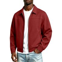 Men's Color Zip-Up Jacket with Turn-Down Collar for Winter Casual Wear XXL raudona