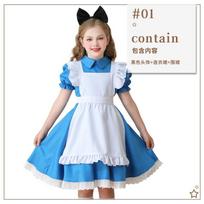 Girls Alice Maid Costume Halloween Cosplay Dress Blue Headband White Apron Kids Party Outfit 160cm gray
