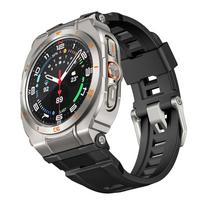 2in1 dėklas+dirželis Modifikacijų rinkinys Samsung Galaxy Watch Ultra 2025 laikrodžiui Prabangus metalinis dėklas Buferis su silikoniniu dirželiu Galaxy 7 Ultra 47mm laikrodžio juostele Apyranke Silver Frame juoda