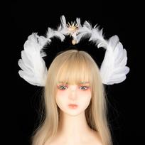 Lolita Sun Halo Crown Headpiece Tassel Bead Chain Angel Wings Rose Spiked Headband Gothic Vintage Mary Baroque Tiara Headwear white