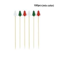 100Pcs/set Bamboo Christmas Fruit Sticks Smooth Surface Not Easy To Break Cocktail Bamboo Sticks Disposable Skewer Fork Cake beige
