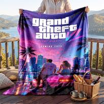 Warm Flannel Blanket GTA Pattern, Lightweight Comfortable Throw Blanket for Bed Sofa Use 80cmx120cm white