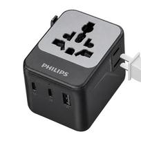 Philips Global Travel Adapter Side Socket 15W 2 Outlets + 2USB-C + 1USB-A - Upgraded Version of Model 1005 gray