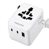Philips Global Travel Adapter Side Socket 15W 2 Outlets + 2USB-C + 1USB-A - Upgraded Version of Model 1005
