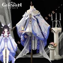 Genshin Impact Columbina Cosplay Kostiumas Perukas Damselette Suknelė Uniforma Vienuolika Fatui Harbingerių Helovino Šventė Moterims Mergaitei XXL gray